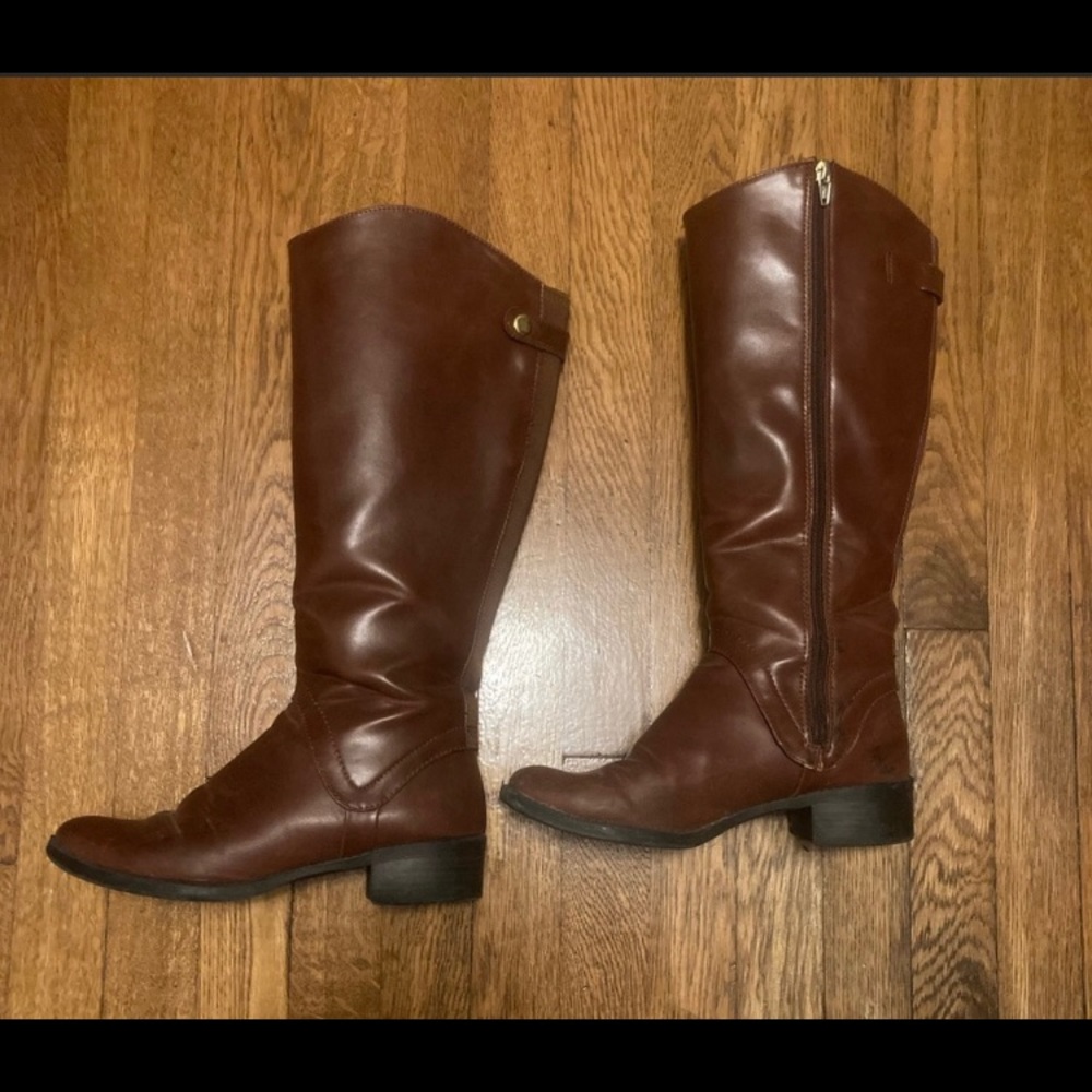 🐎🌻🍁Distressed Cognac Shine Vegan Leather Riding Boots🍂⛰